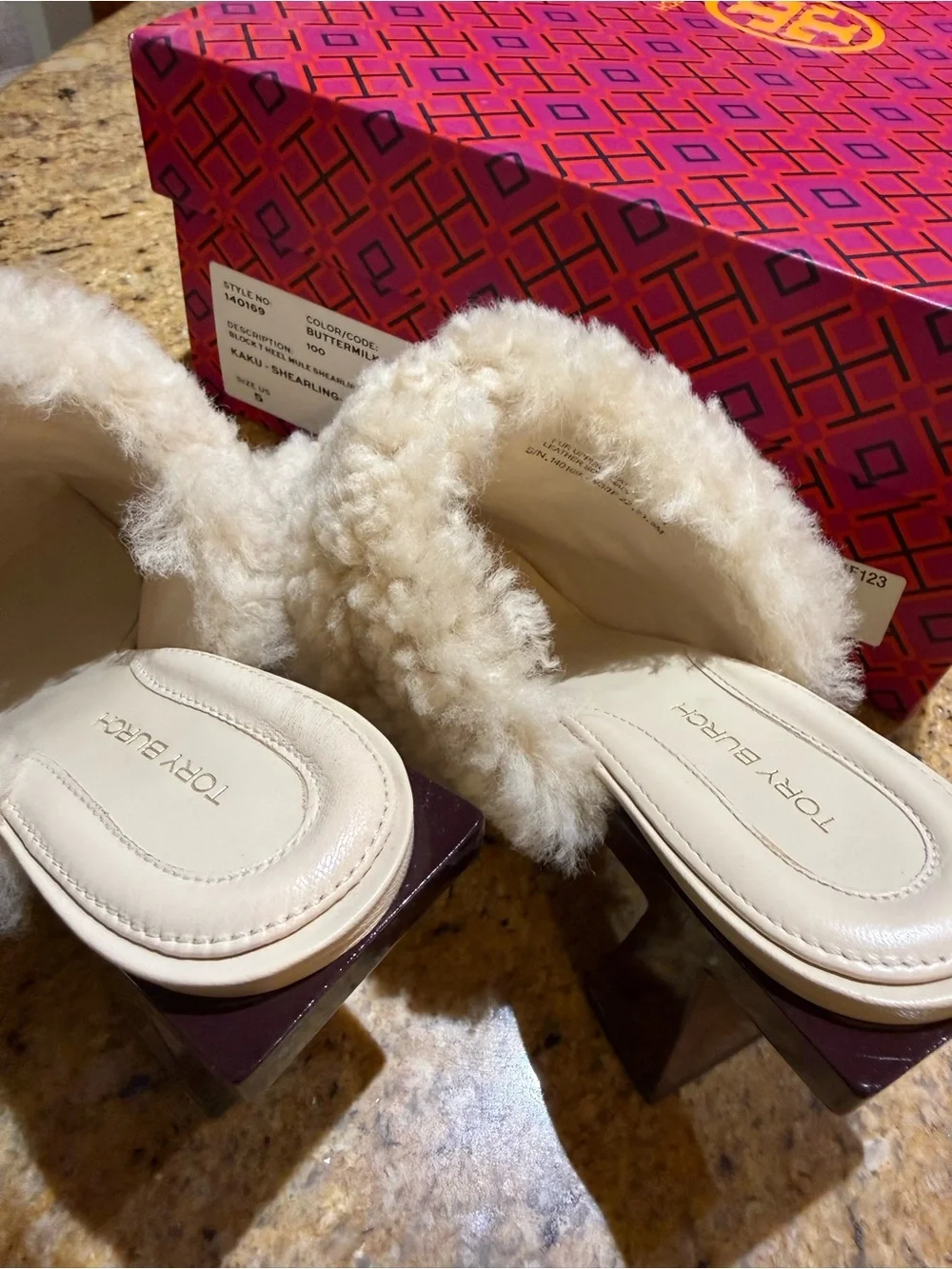 EUC Tory Burch Shearling Mule Sandals